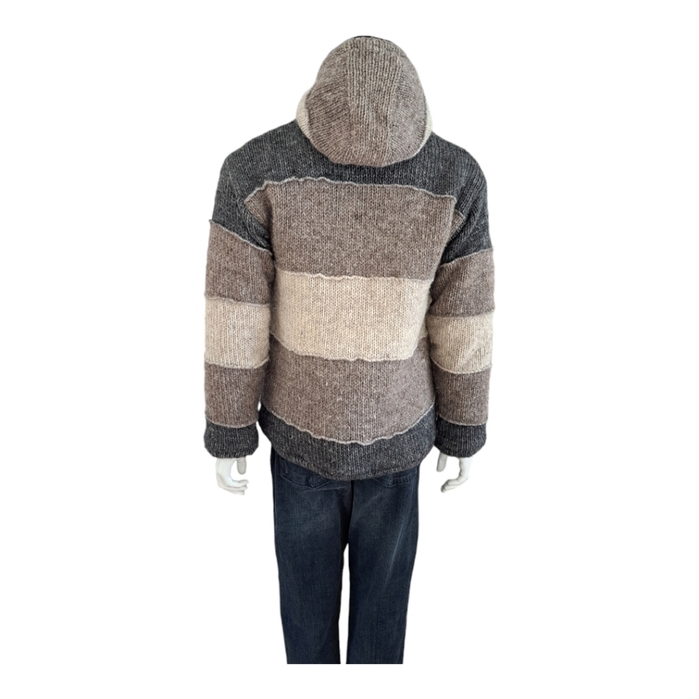 Laudromat wool men's jacket hooded coat sweater cardigan Made in Nepal - Picture 3 of 15